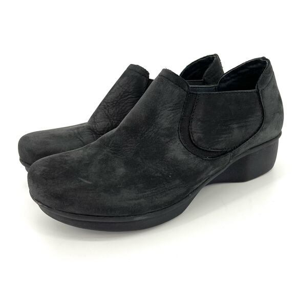 Dansko Women's 5.5 EU36 Black Nubuck Leather Slip On Wedge Ankle Booties Clog - Picture 1 of 8